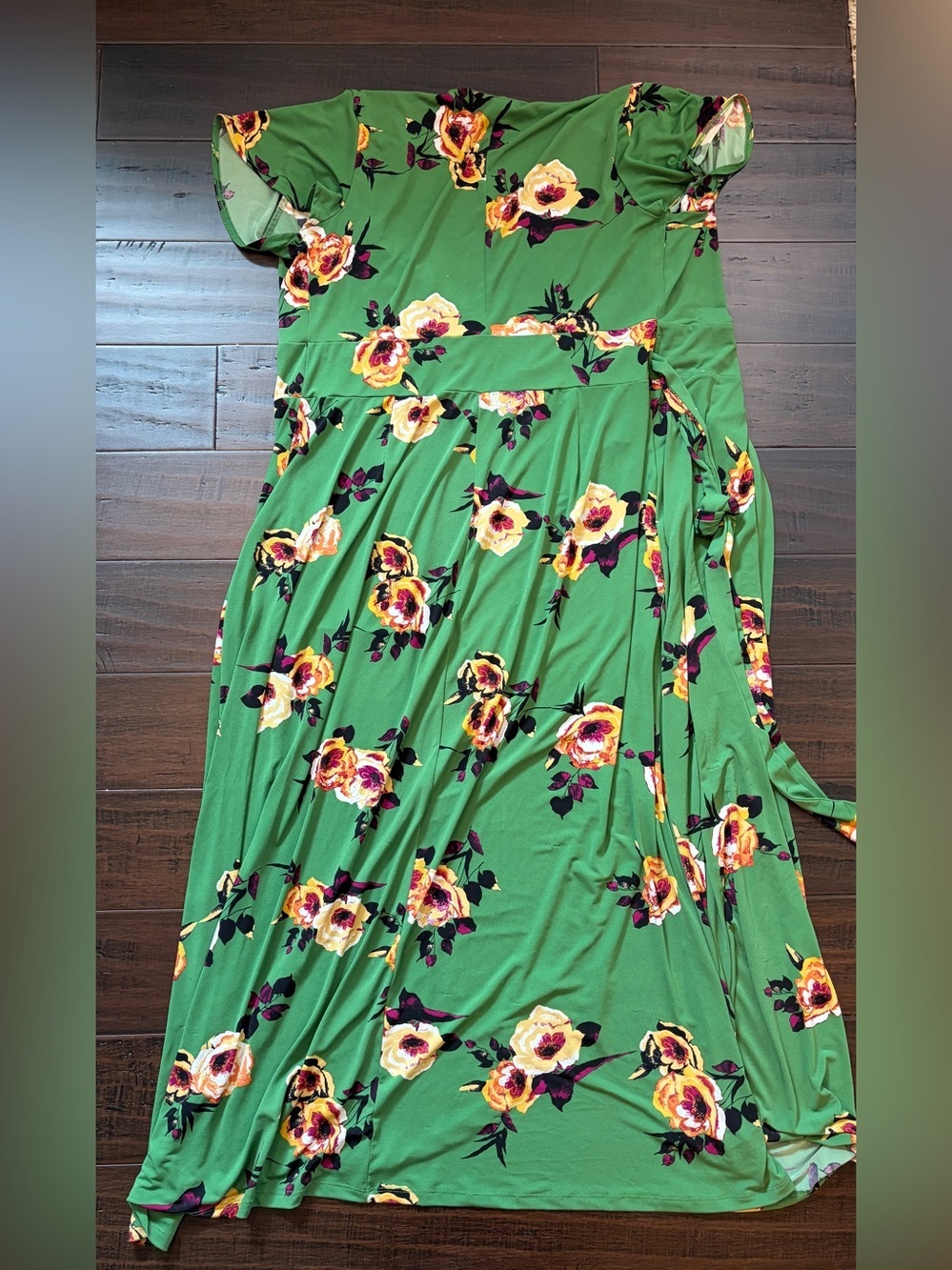 Lane Bryant Green Floral Wrap Lightweight Flowy Summer Vacation Girly Maxi Dress - Picture 4 of 6